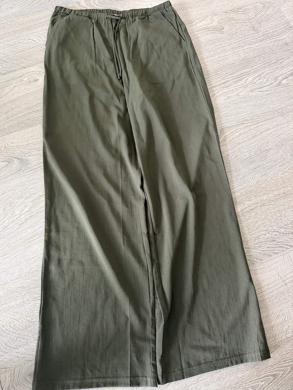 MANGO Olive Green Drawstring Wide-Leg Pants